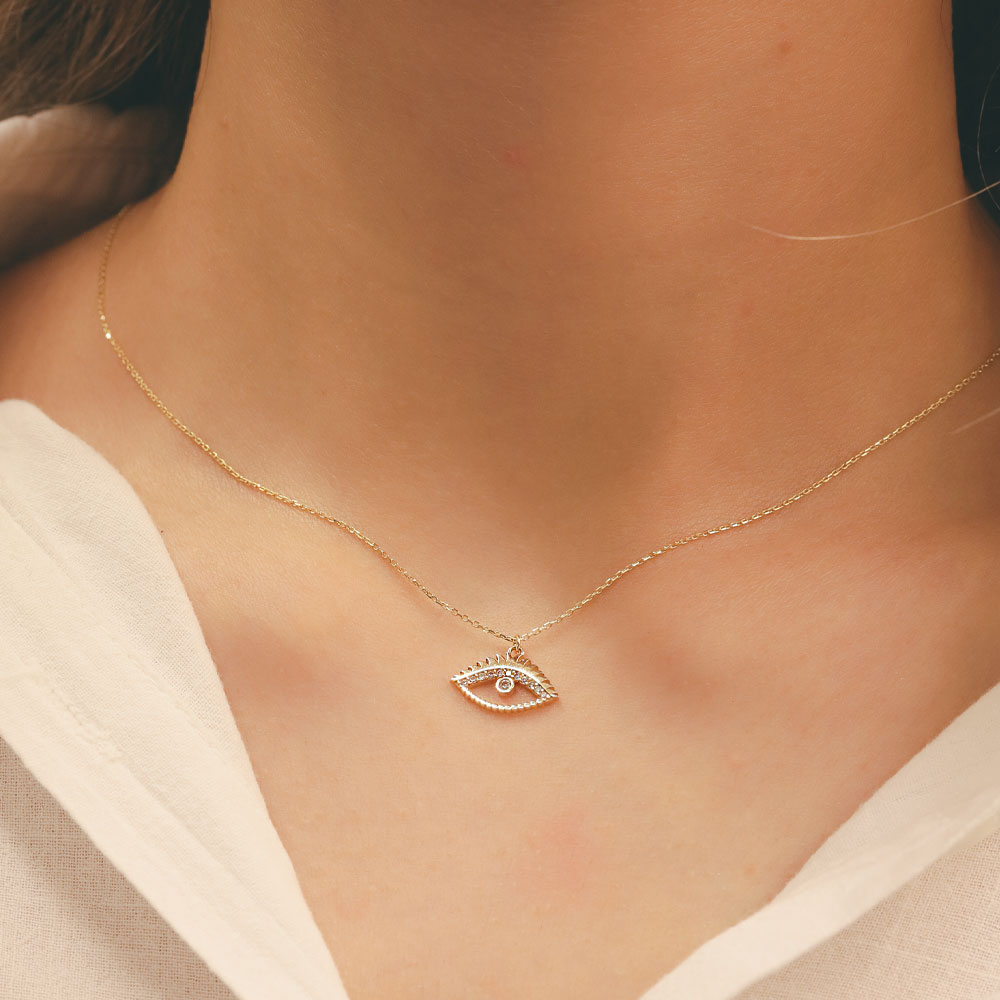 14 Ayar Altın Taşlı Göz Kolye