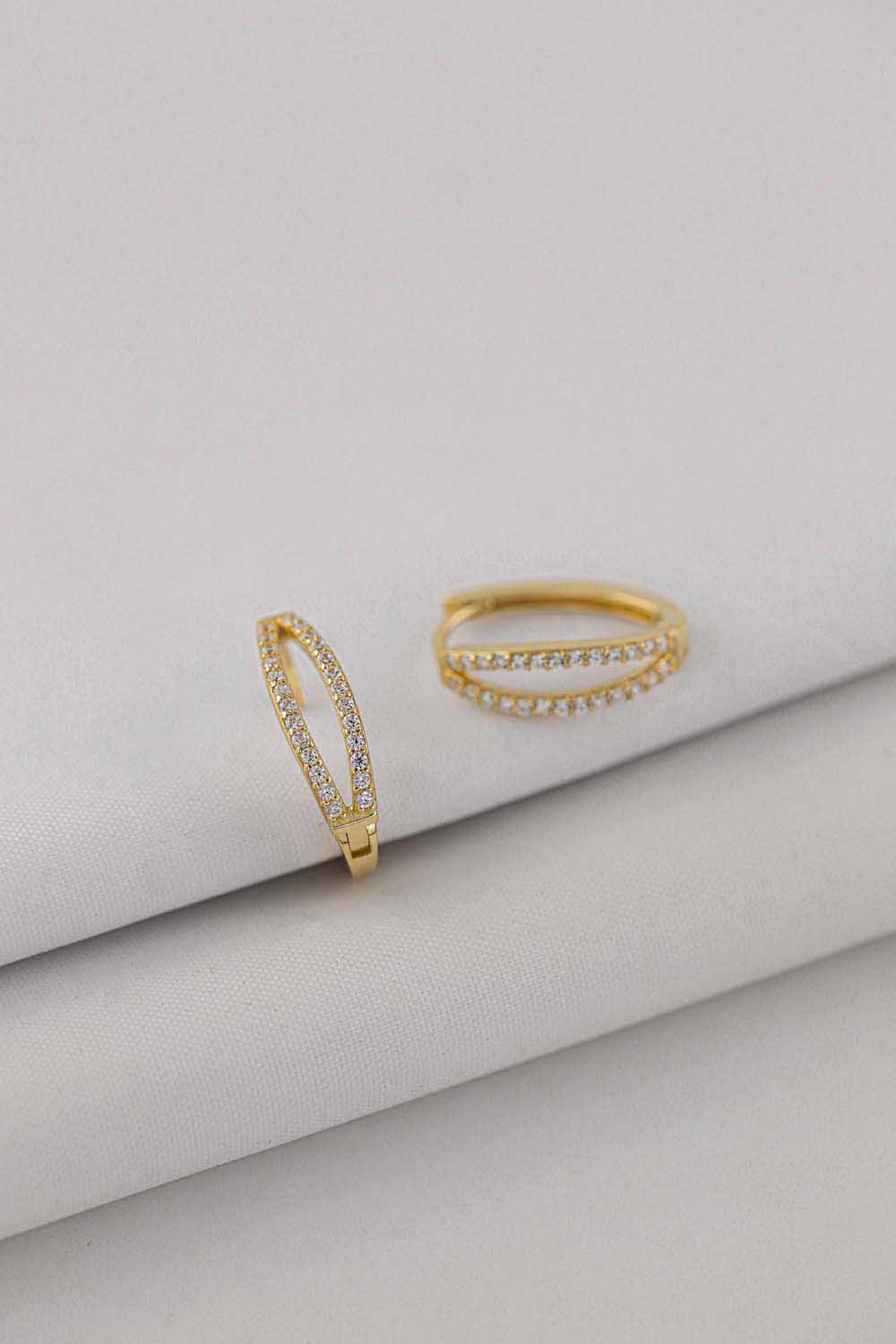 14 Ayar Altın Taşlı Halka Küpe