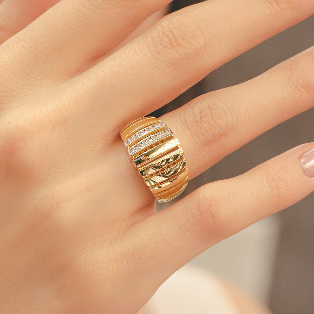 14 Ayar Altın Taşlı Modern Fantezi Yüzük