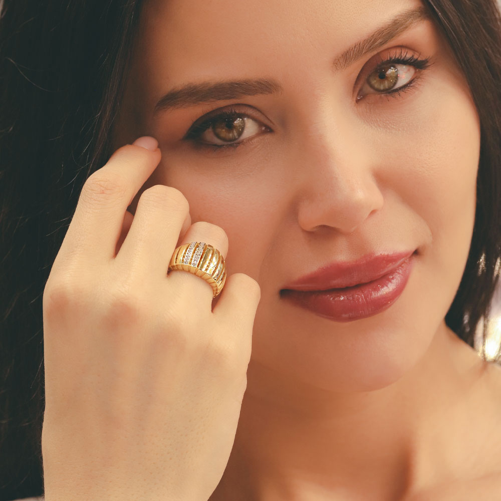 14 Ayar Altın Taşlı Modern Fantezi Yüzük