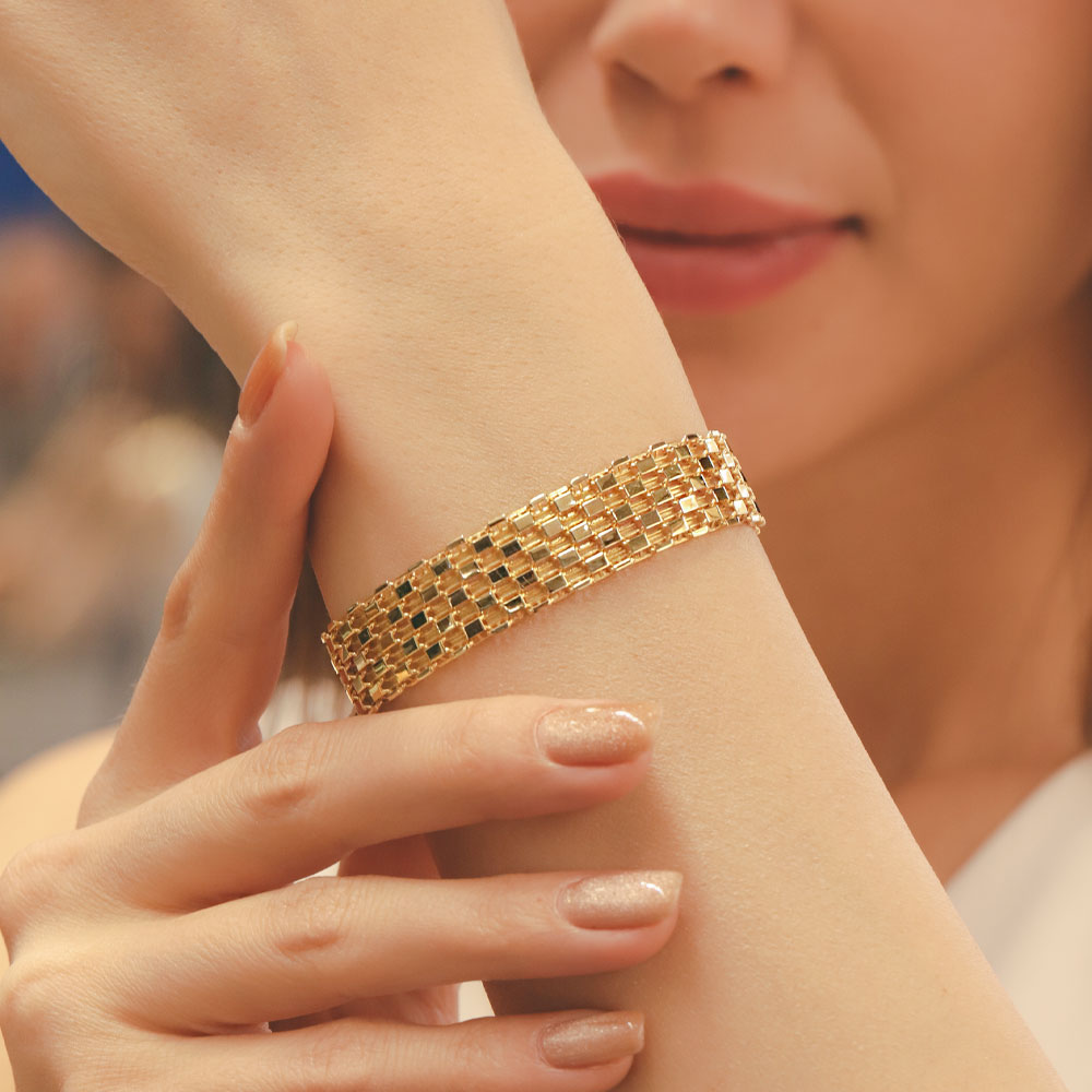 14 Ayar Altın Taşlı Örme Bileklik