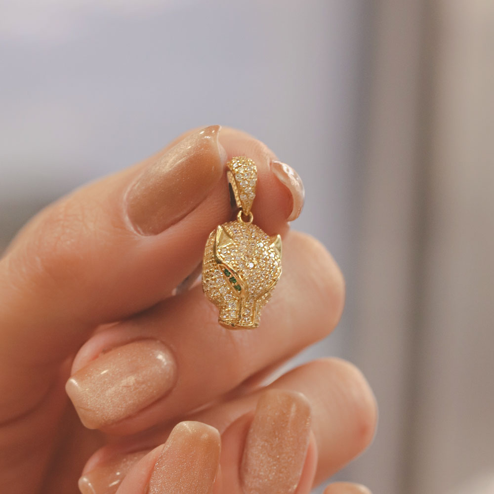 14 Ayar Altın Taşlı Panter Başlı Kolye Ucu