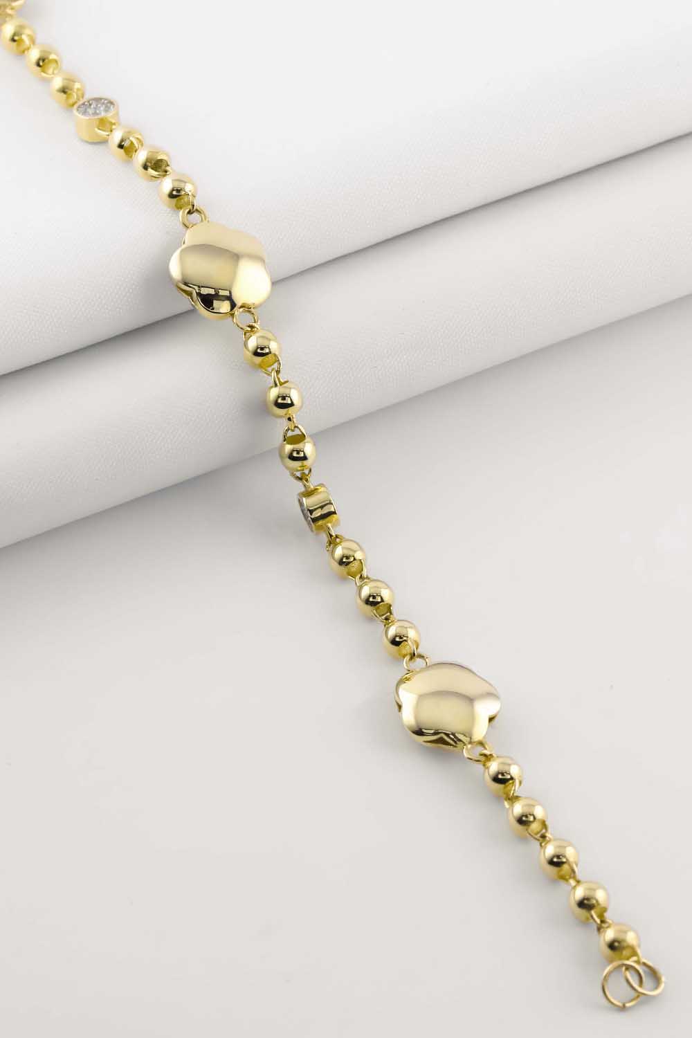 Trend Bileklik 14 Ayar Altın Taşlı Top Ve Yıldız Detaylı Bileklik