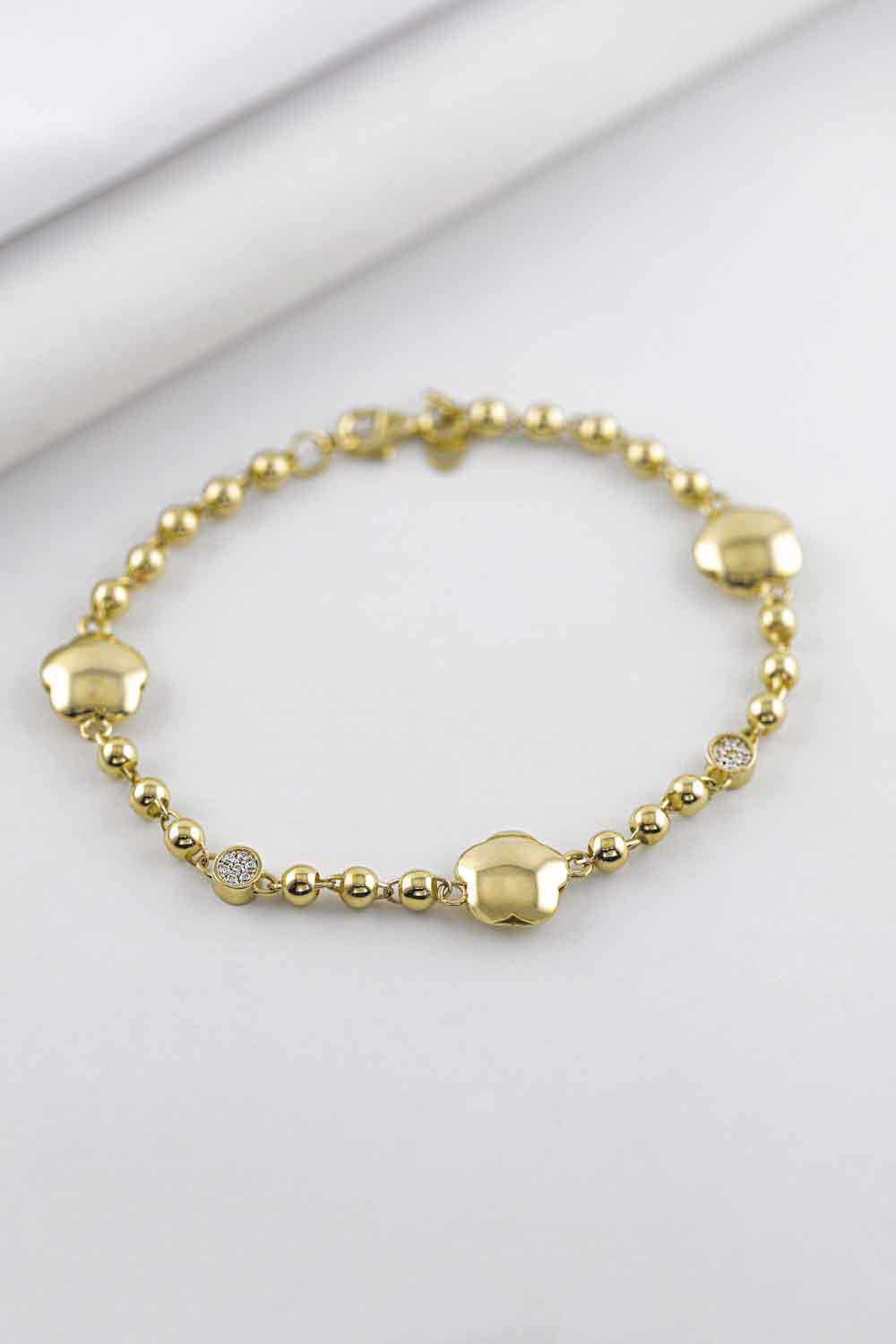 Trend Bileklik 14 Ayar Altın Taşlı Top Ve Yıldız Detaylı Bileklik