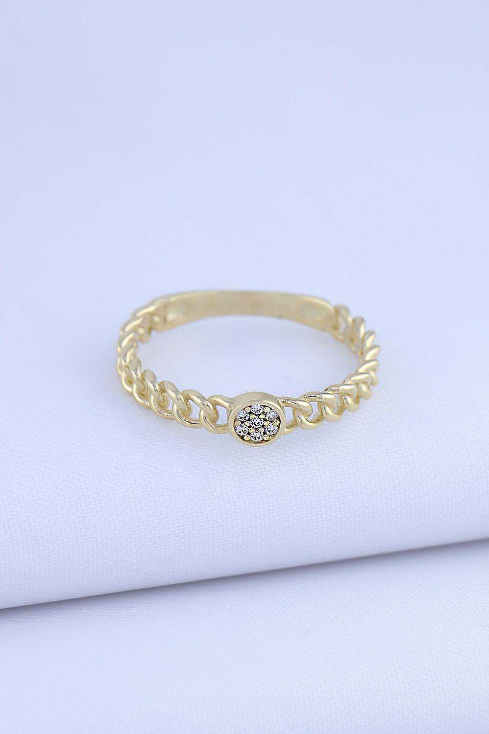 14 Ayar Altın Taşlı Zincir Yüzük 