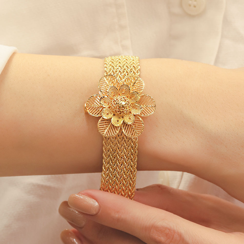 14 Ayar Altın Telkari Örgü Çiçek Formlu Bileklik