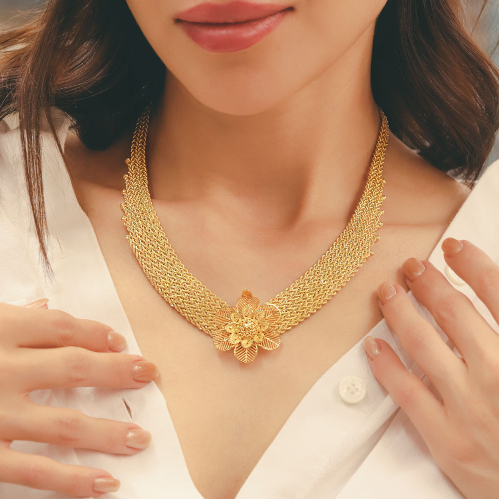 14 Ayar Altın Telkari Örgü Çiçek Formlu Gerdanlık