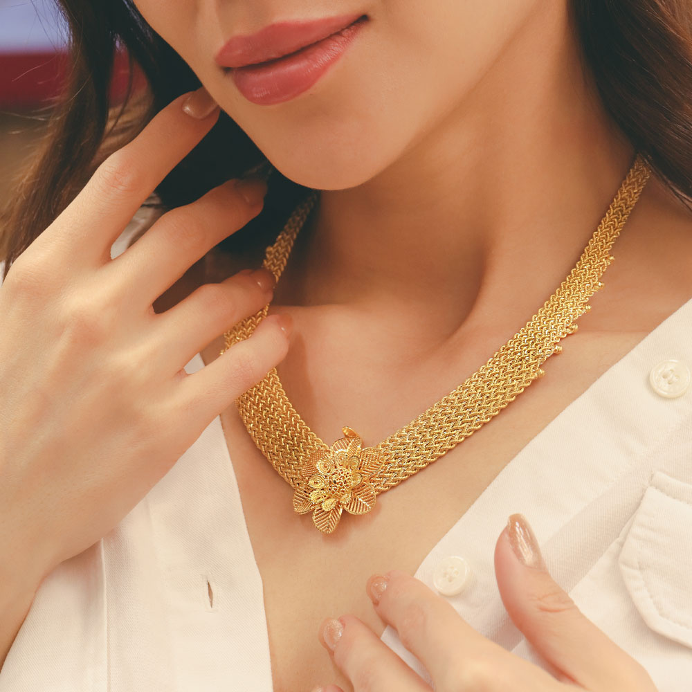 14 Ayar Altın Telkari Örgü Çiçek Formlu Gerdanlık