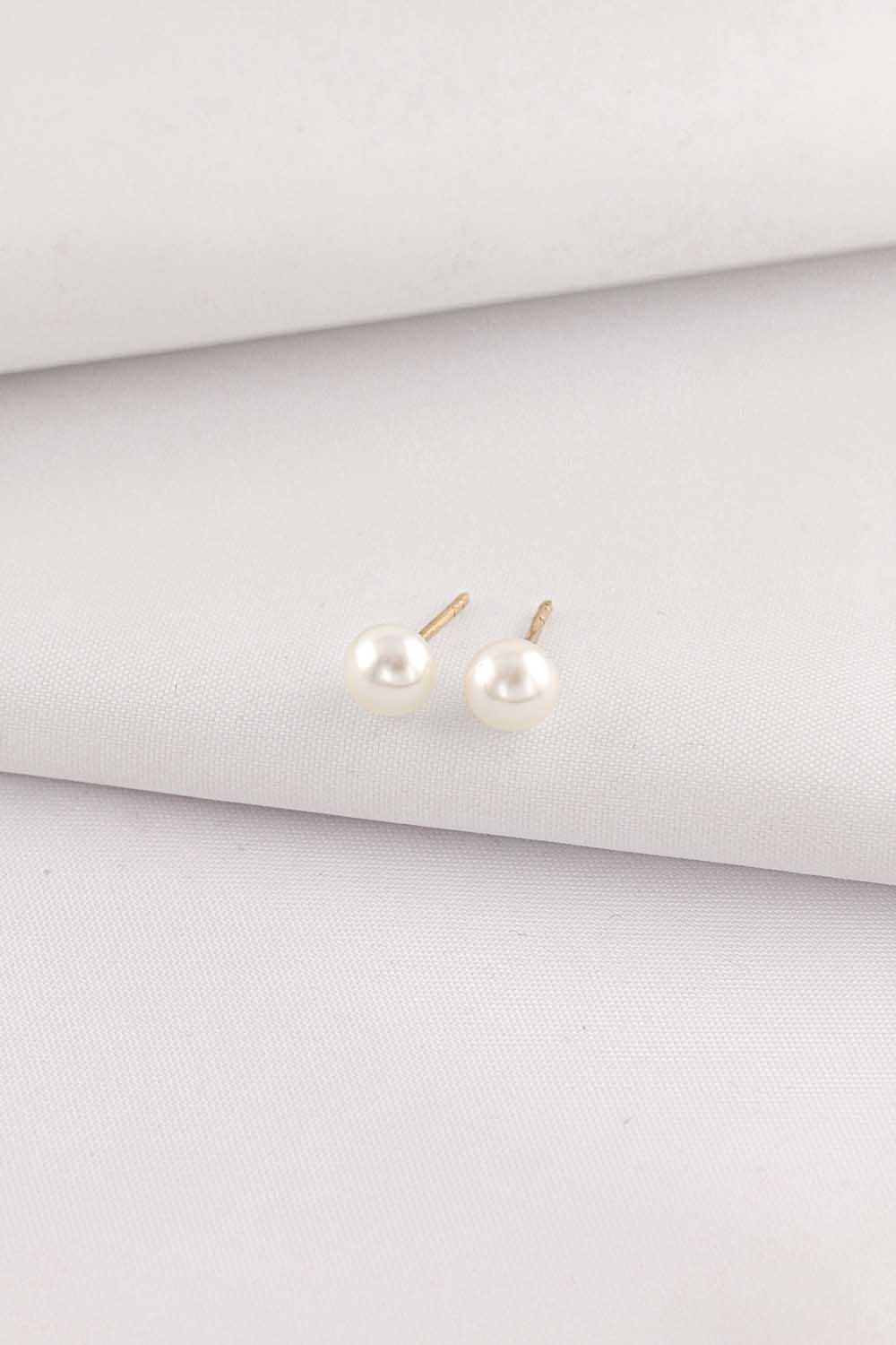 14 Ayar Altın Top İnci Taşlı Küpe