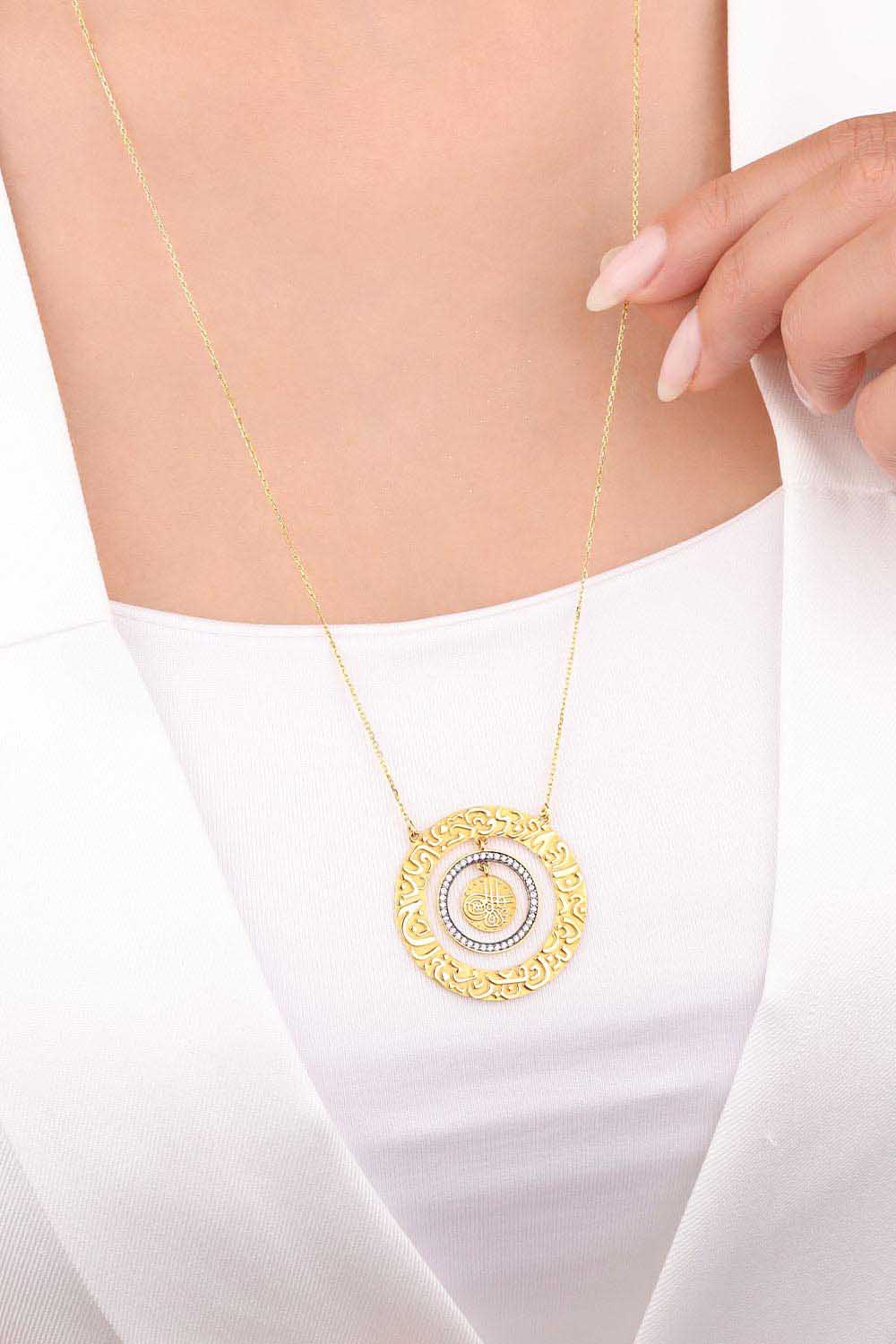 Özel Tasarım Kolye 14 Ayar Altın Tuğralı Madalyon Kolye