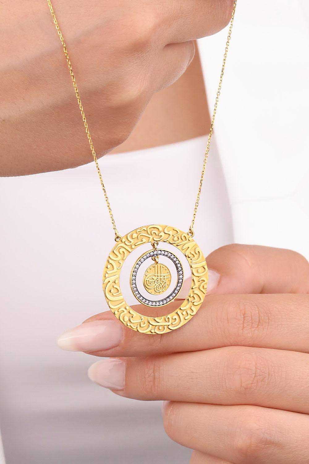 Özel Tasarım Kolye 14 Ayar Altın Tuğralı Madalyon Kolye