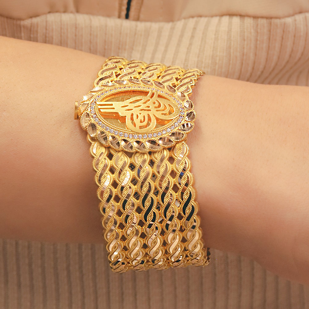 14 Ayar Altın Tuğralı Örgü Bileklik