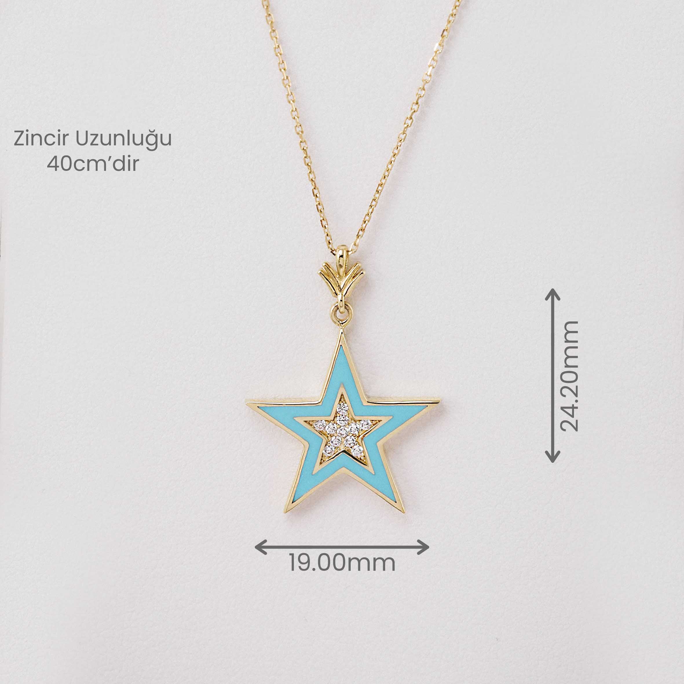 14 Ayar Altın Turkuaz Mineli Zirkon Yıldız Kolye