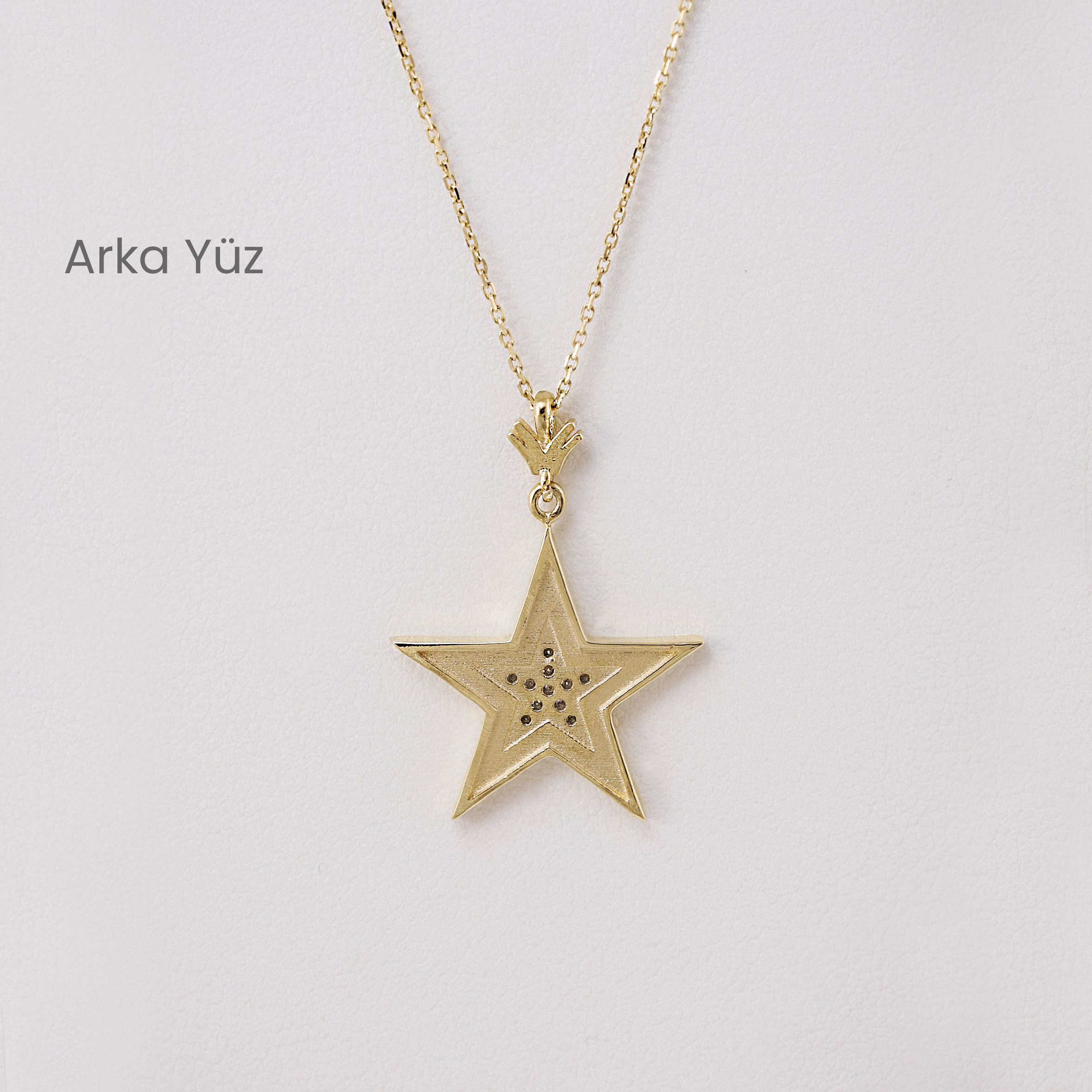 14 Ayar Altın Turkuaz Mineli Zirkon Yıldız Kolye