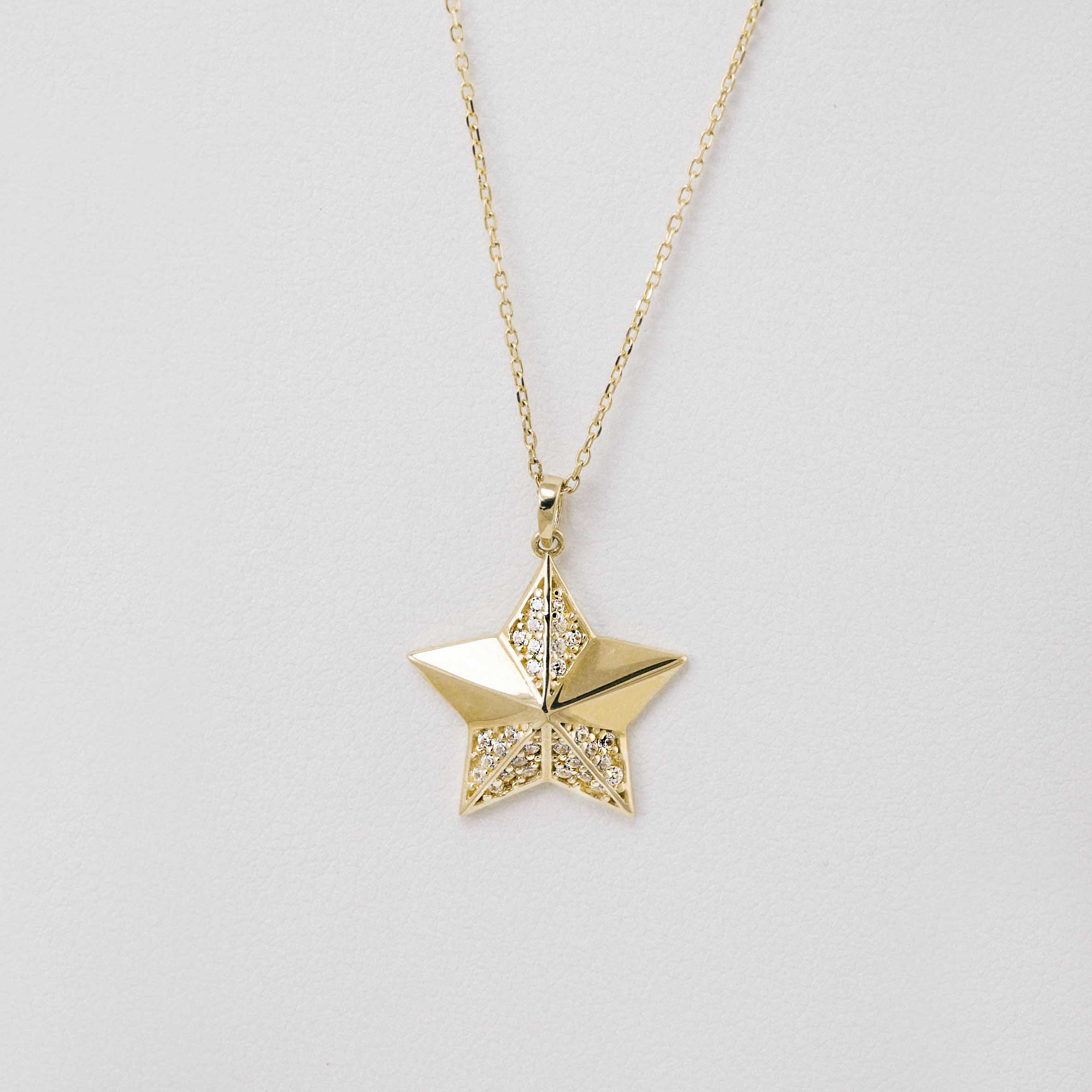 Zincir Kolye 14 Ayar Altın Üç Boyutlu Yıldız Kolye