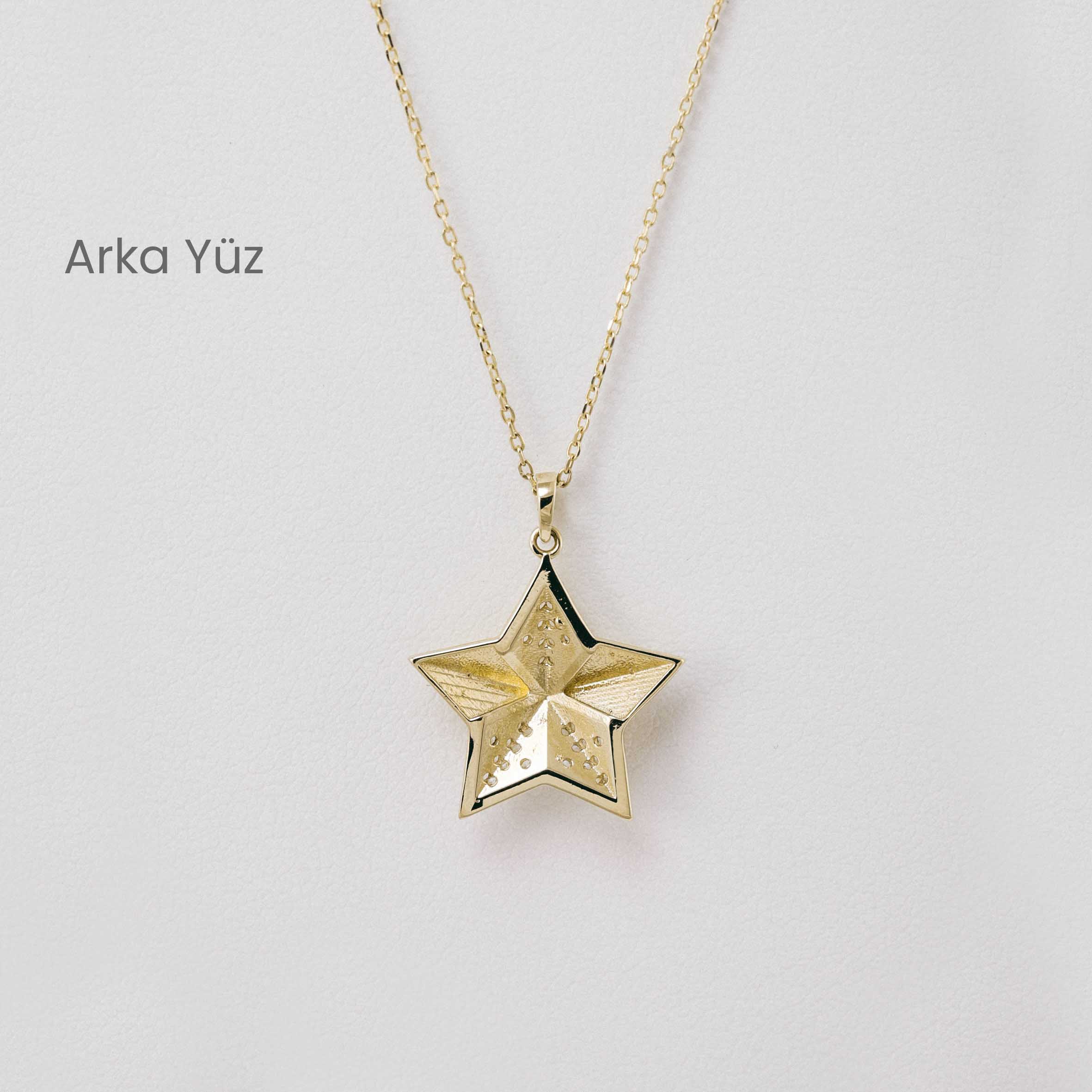 Zincir Kolye 14 Ayar Altın Üç Boyutlu Yıldız Kolye