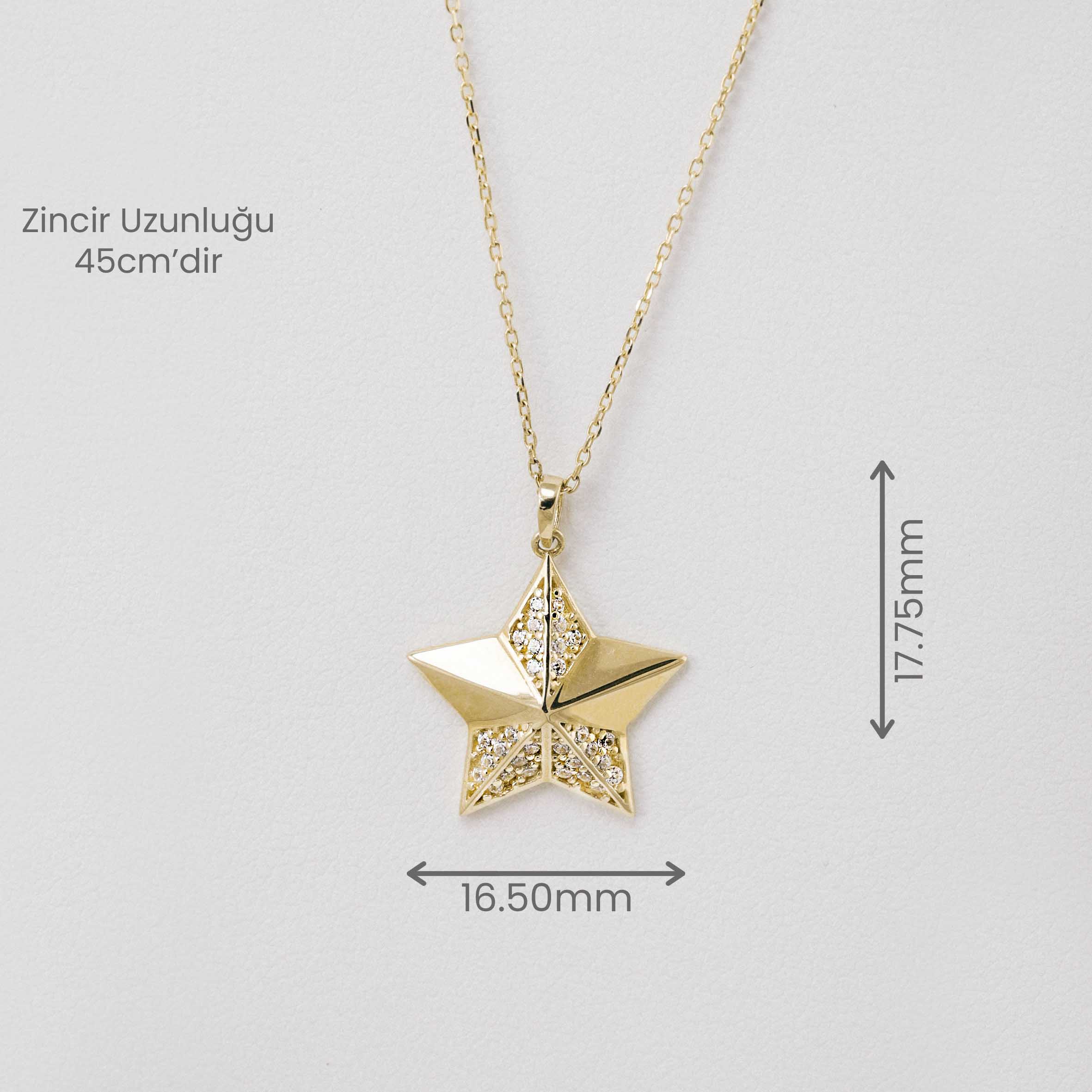 Zincir Kolye 14 Ayar Altın Üç Boyutlu Yıldız Kolye