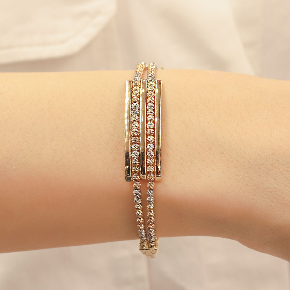 14 Ayar Altın Üç Renk Dorika Kaburga Kelepçe Bileklik