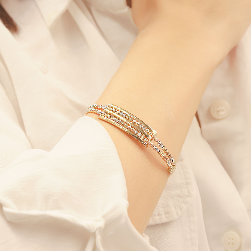 14 Ayar Altın Üç Renk Dorika Kaburga Kelepçe Bileklik