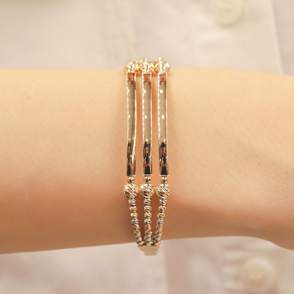 14 Ayar Altın Üç Renk Dorika Kaburga Kelepçe Bileklik