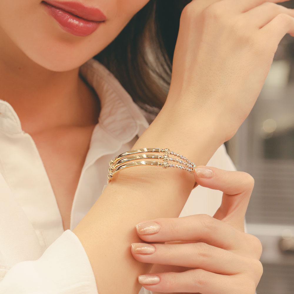 14 Ayar Altın Üç Renk Dorika Kaburga Kelepçe Bileklik