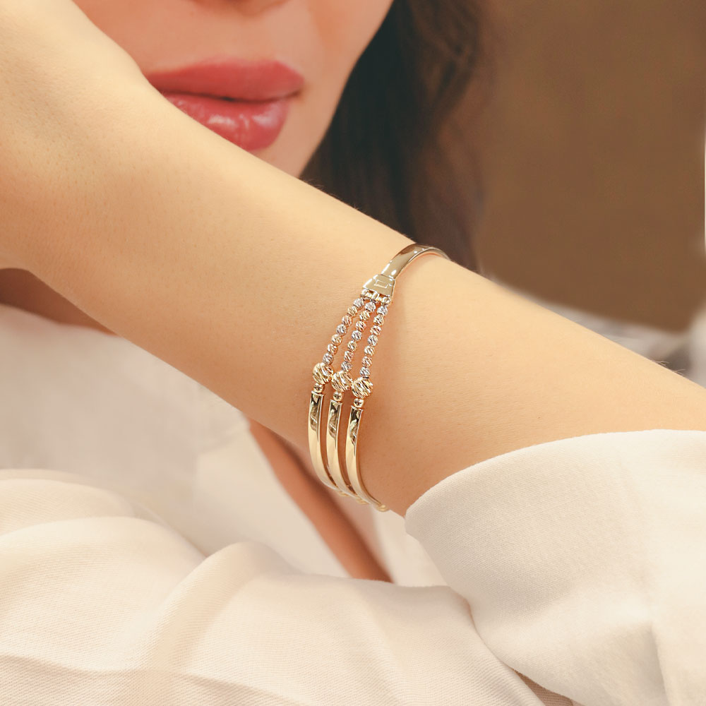 14 Ayar Altın Üç Renk Dorika Kaburga Kelepçe Bileklik