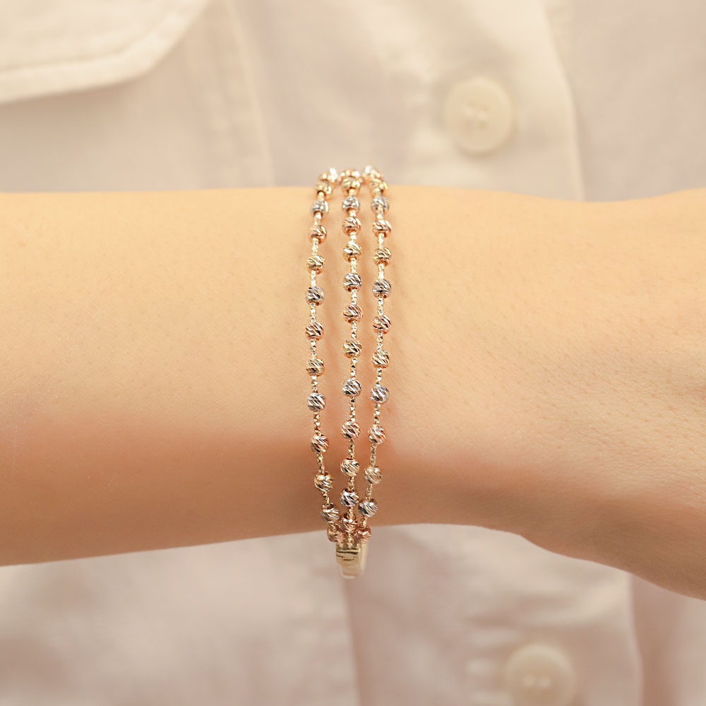 14 Ayar Altın Üç Renk Dorika Üç Sıra Kelepçe Bileklik