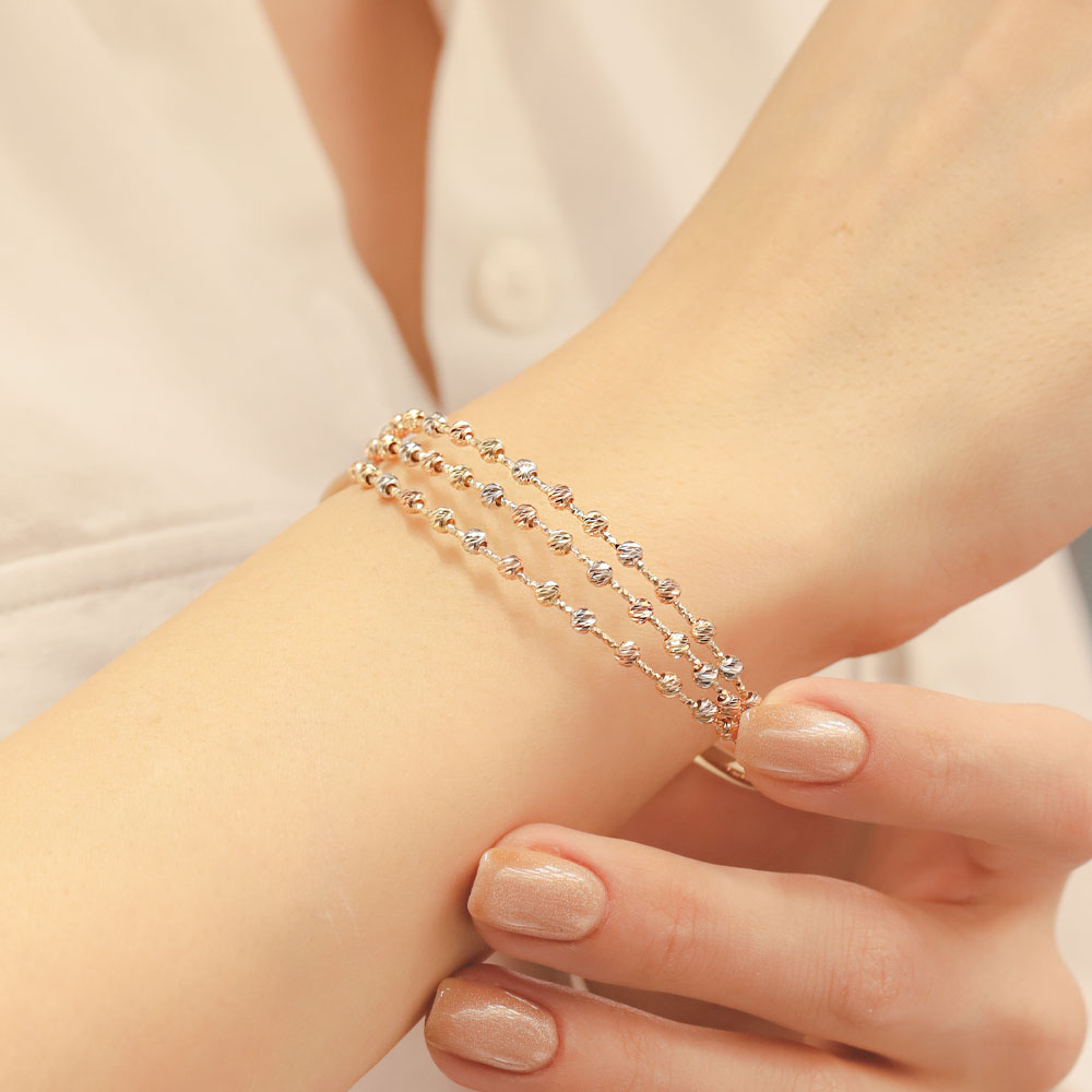 14 Ayar Altın Üç Renk Dorika Üç Sıra Kelepçe Bileklik