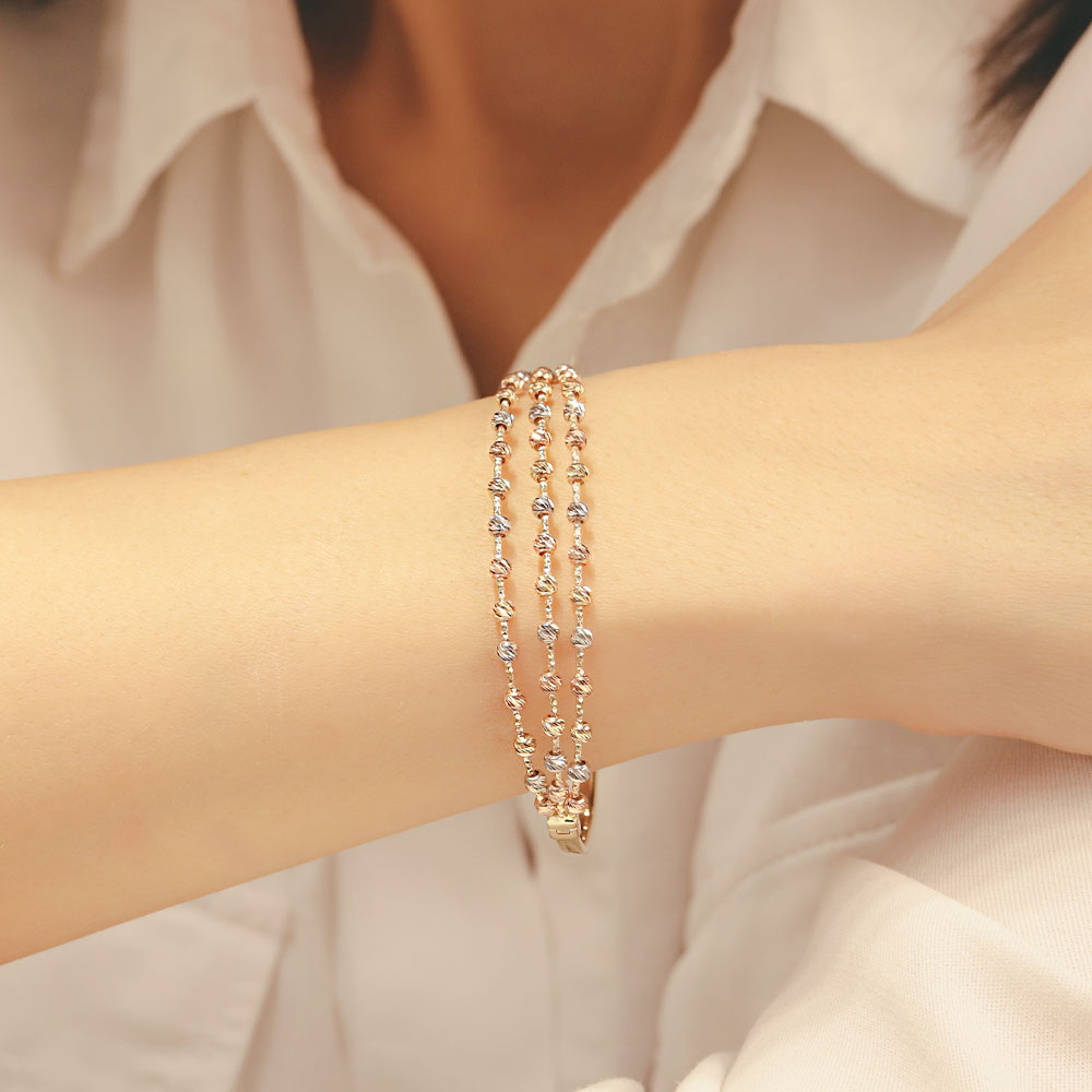 14 Ayar Altın Üç Renk Dorika Üç Sıra Kelepçe Bileklik