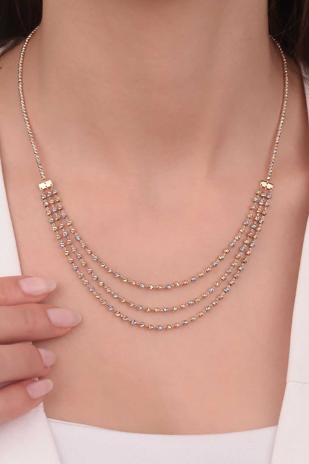 Dorika Kolye 14 Ayar Altın Üç Sıra Dorika Kolye