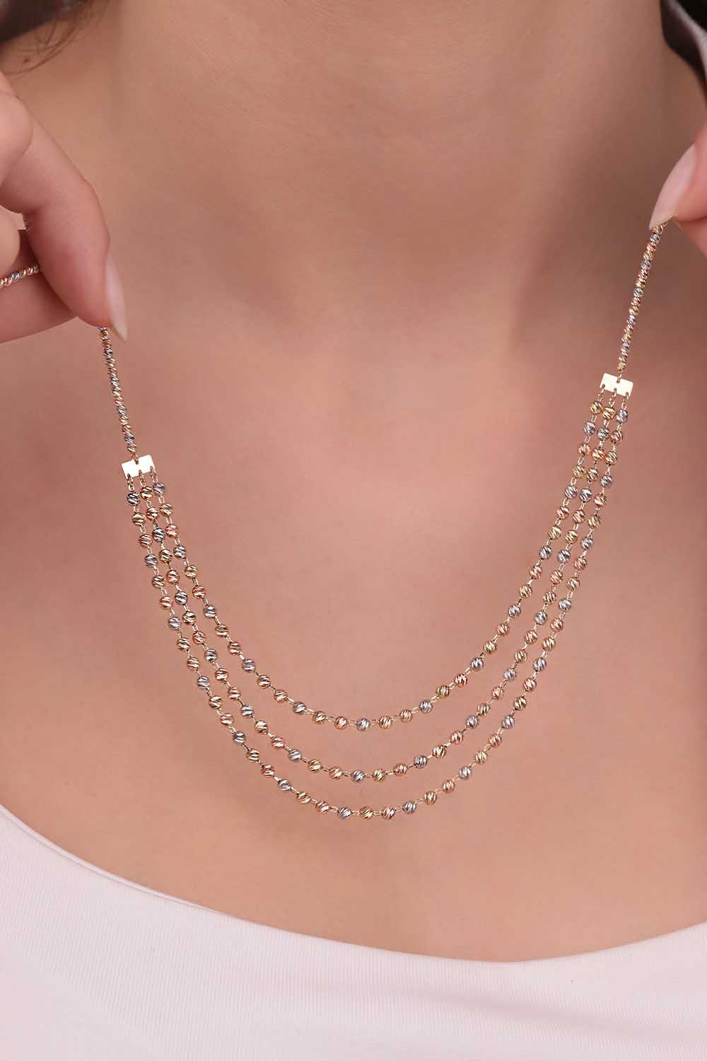 Dorika Kolye 14 Ayar Altın Üç Sıra Dorika Kolye