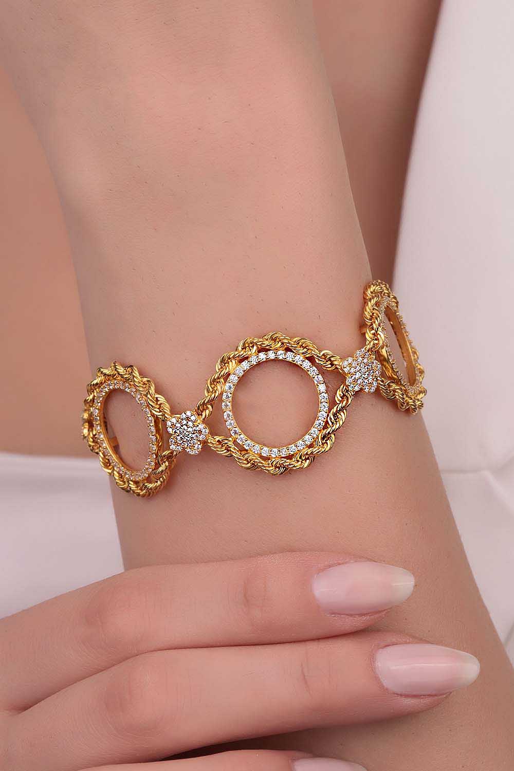 Özel Tasarım Bileklik 14 Ayar Altın Üçlü Çeyreklik Bileklik