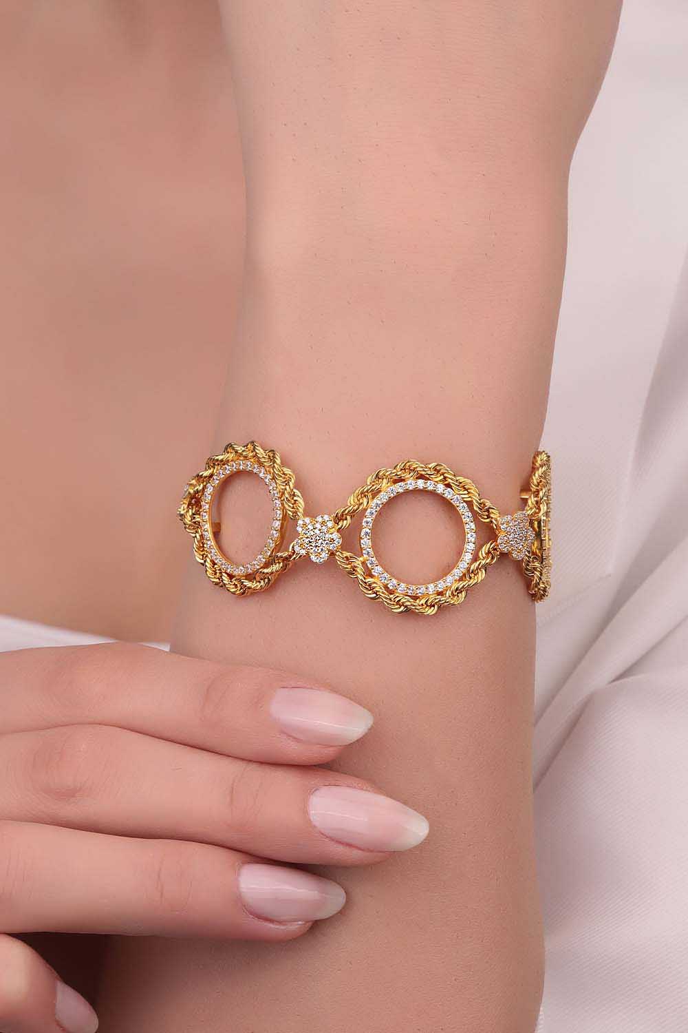 Özel Tasarım Bileklik 14 Ayar Altın Üçlü Çeyreklik Bileklik