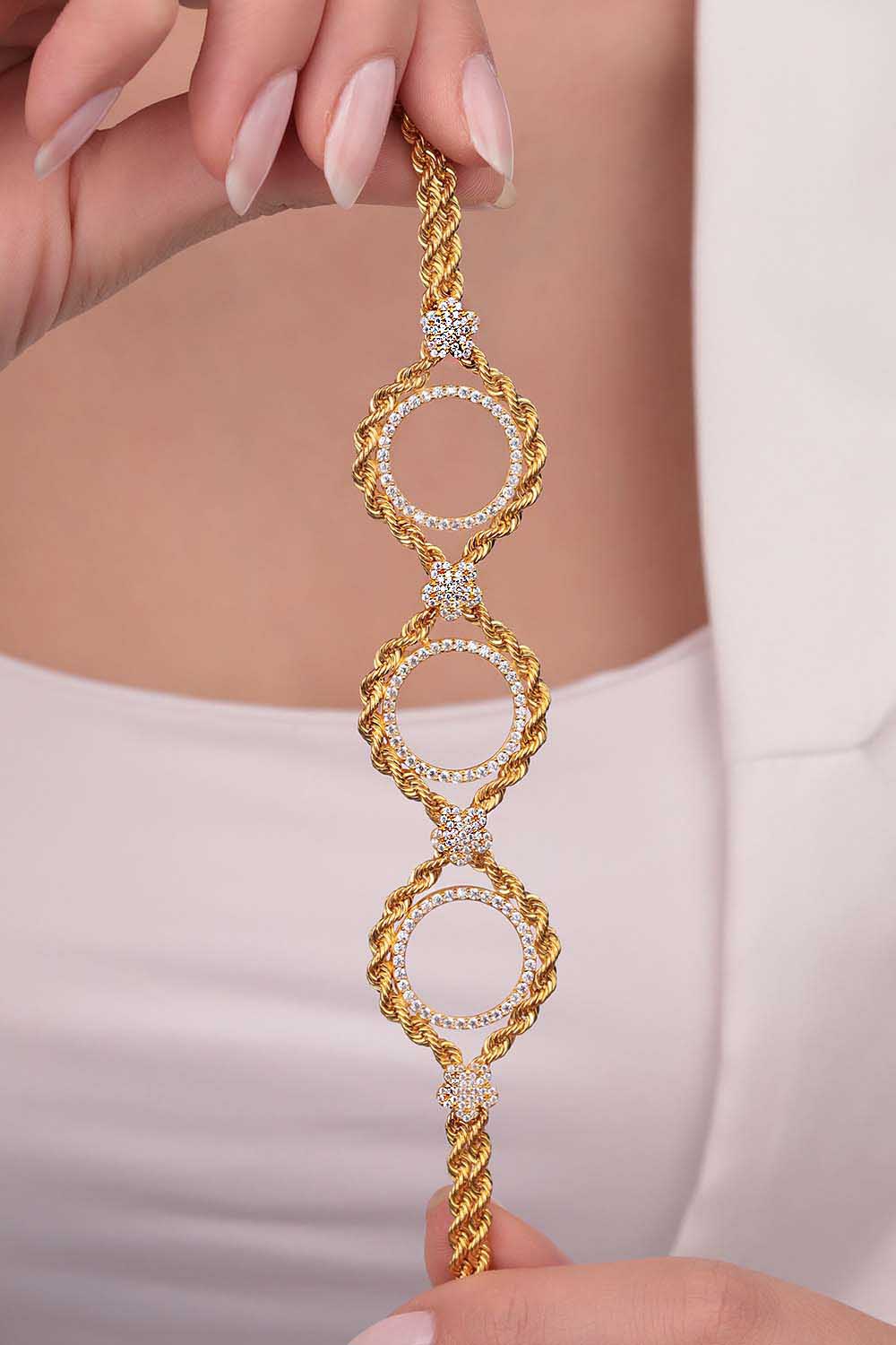 Özel Tasarım Bileklik 14 Ayar Altın Üçlü Çeyreklik Bileklik