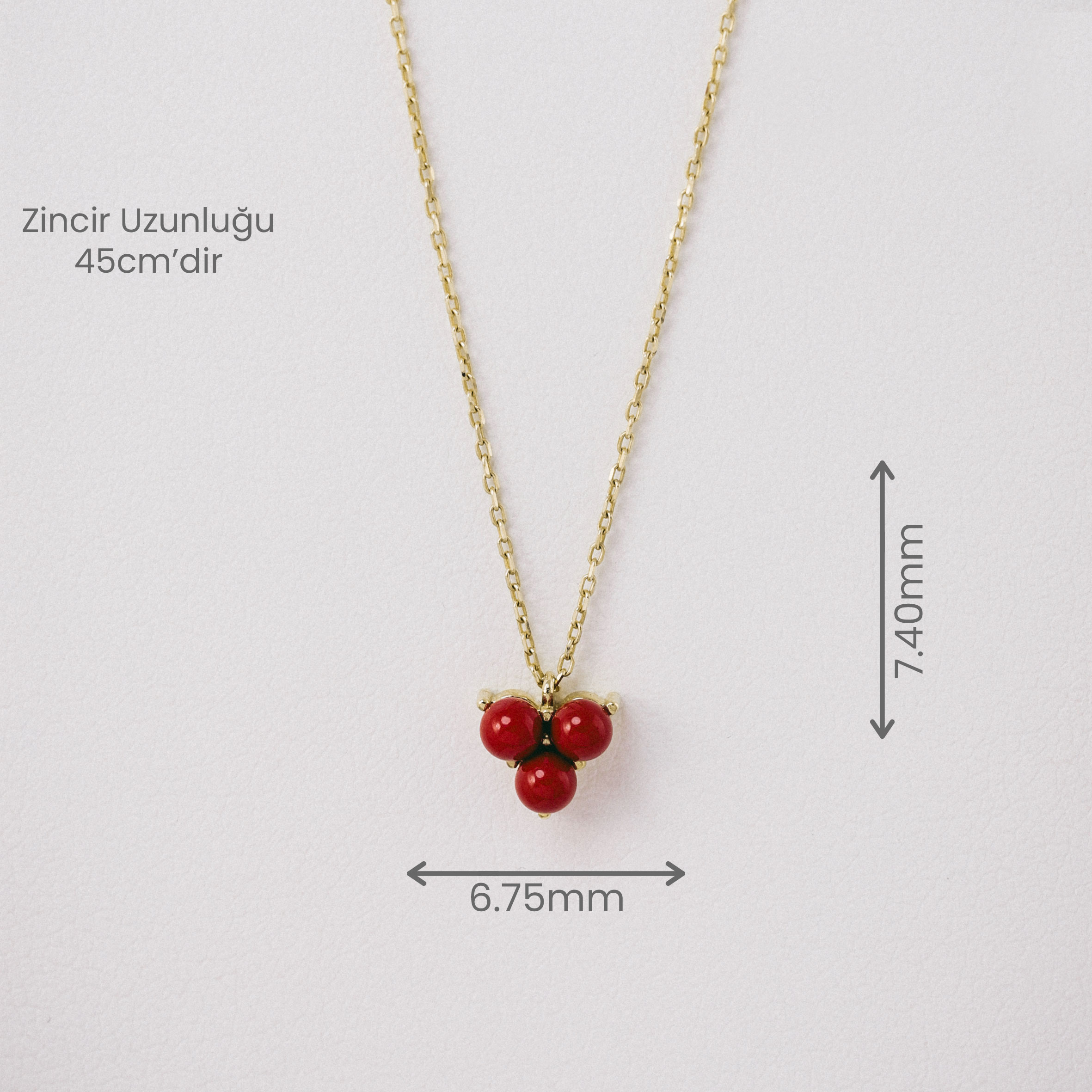 14 Ayar Altın Üçlü Kırmızı Mercan Kolye