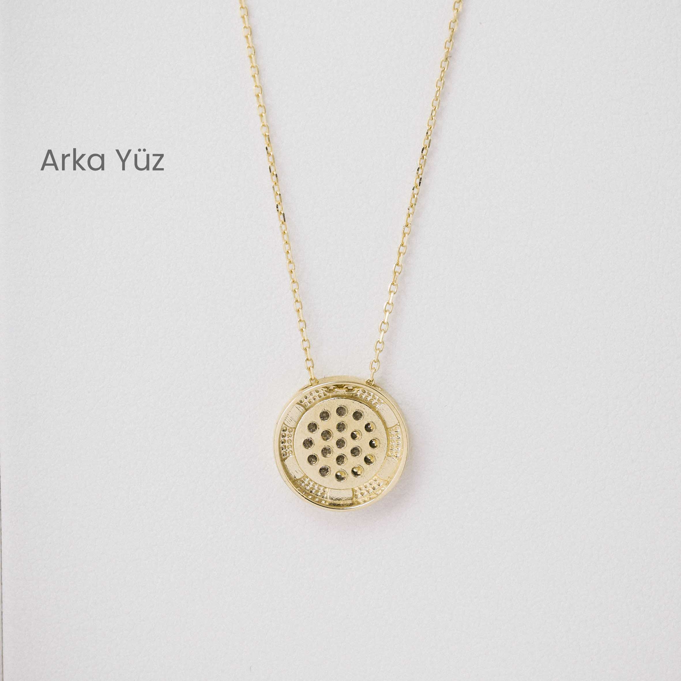 14 Ayar Altın Vidalı Taşlı Medallion Kolye