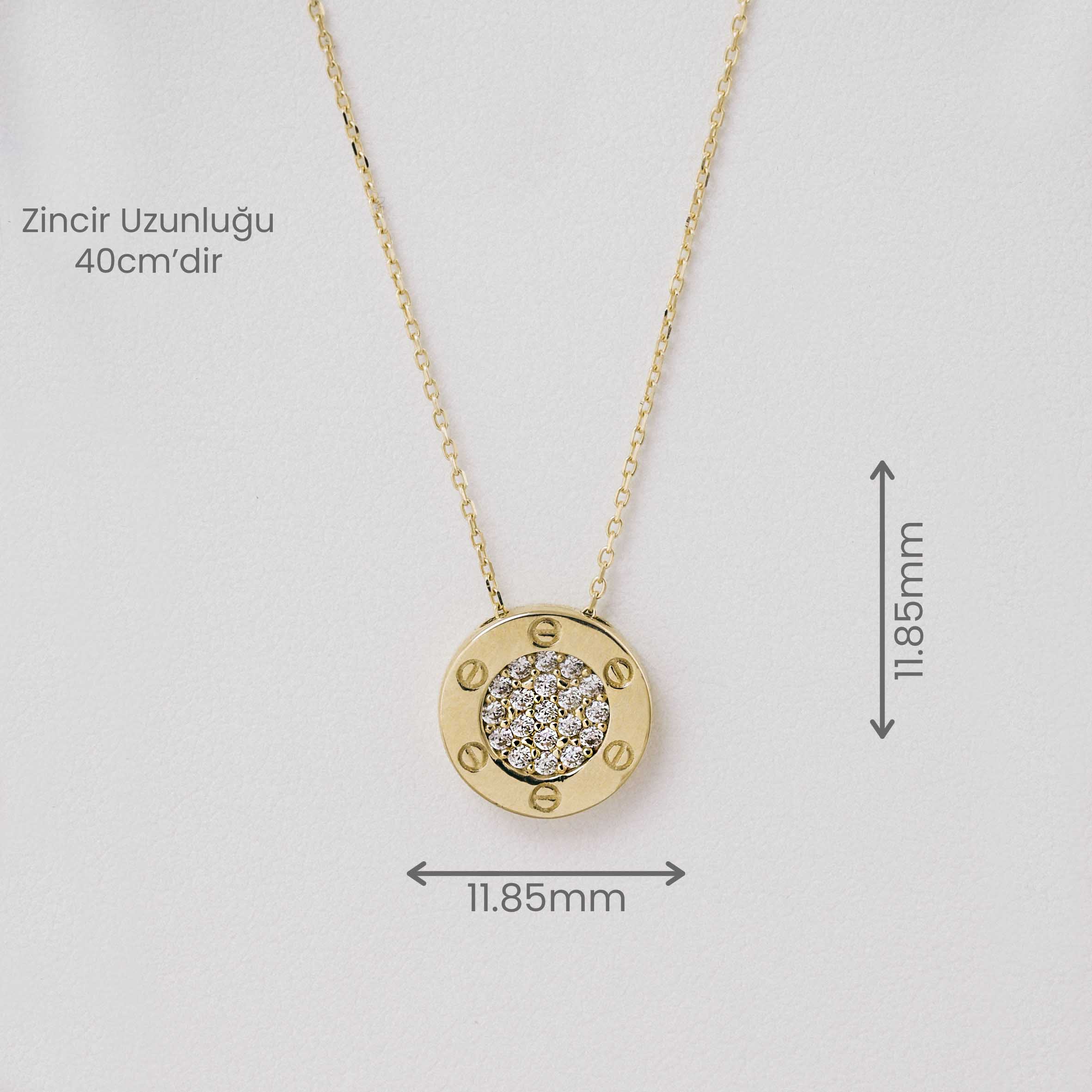 14 Ayar Altın Vidalı Taşlı Medallion Kolye