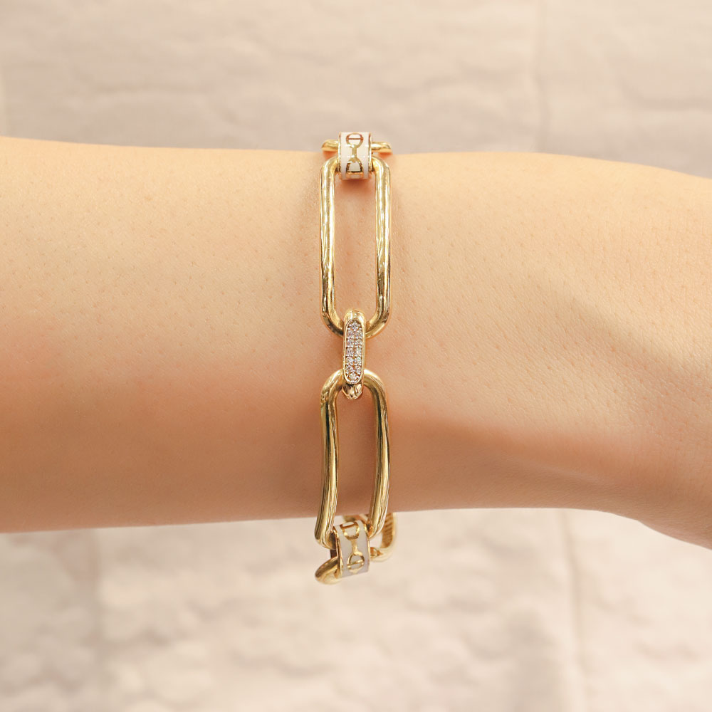 14 Ayar Altın Yamachi Ataç Beyaz Mineli Bileklik