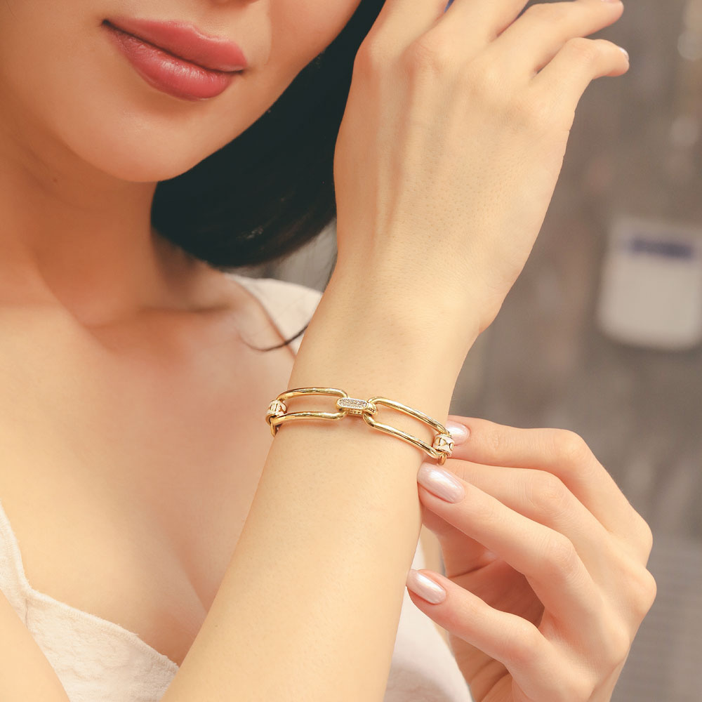 14 Ayar Altın Yamachi Ataç Beyaz Mineli Bileklik