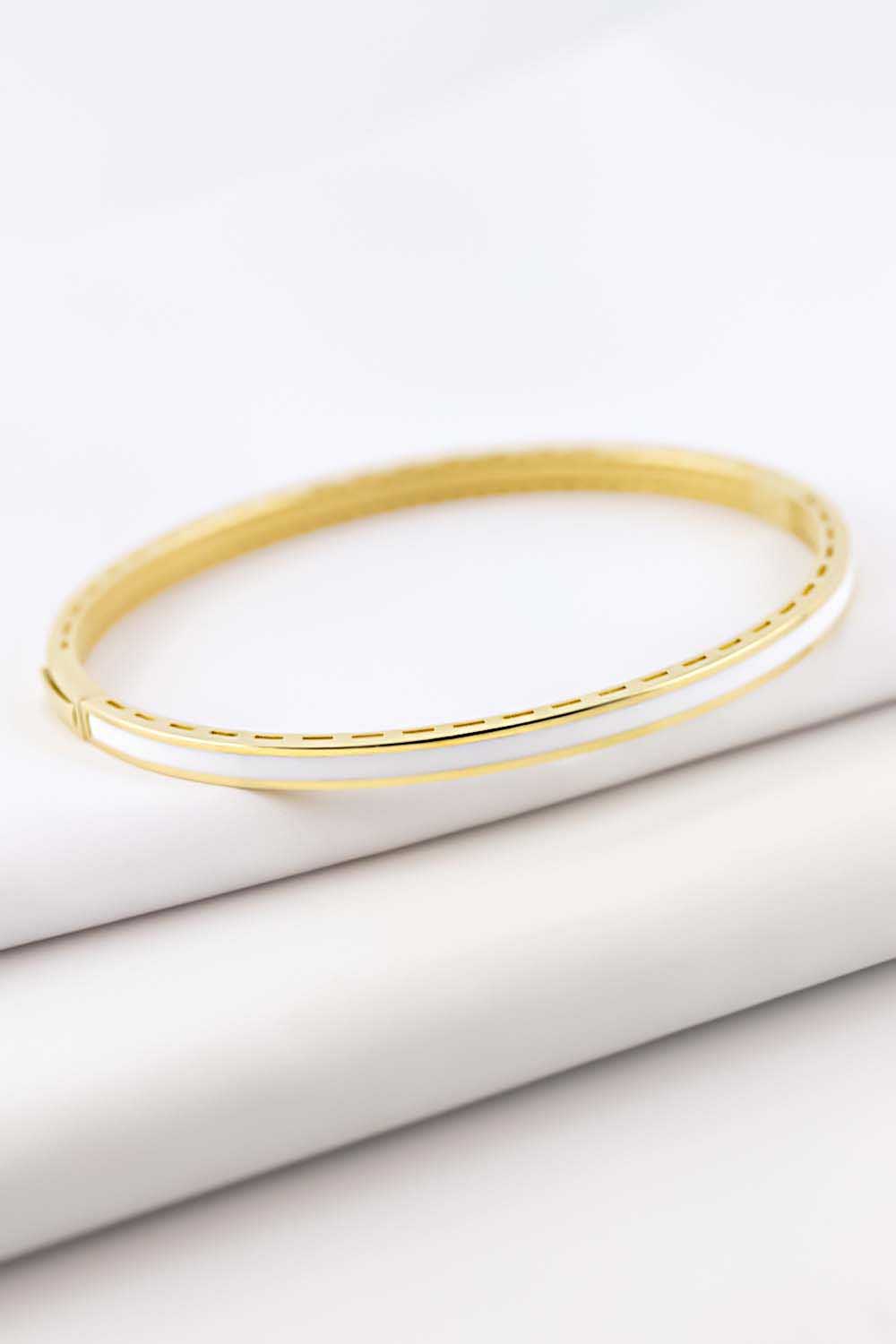 14 Ayar Altın Yamachi Beyaz Mineli Kelepçe Bileklik 