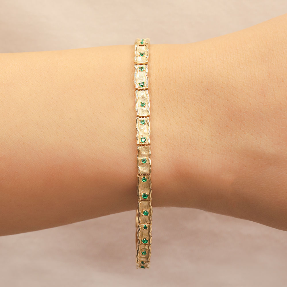 14 Ayar Altın Yeşil Taşlı İnce Bileklik