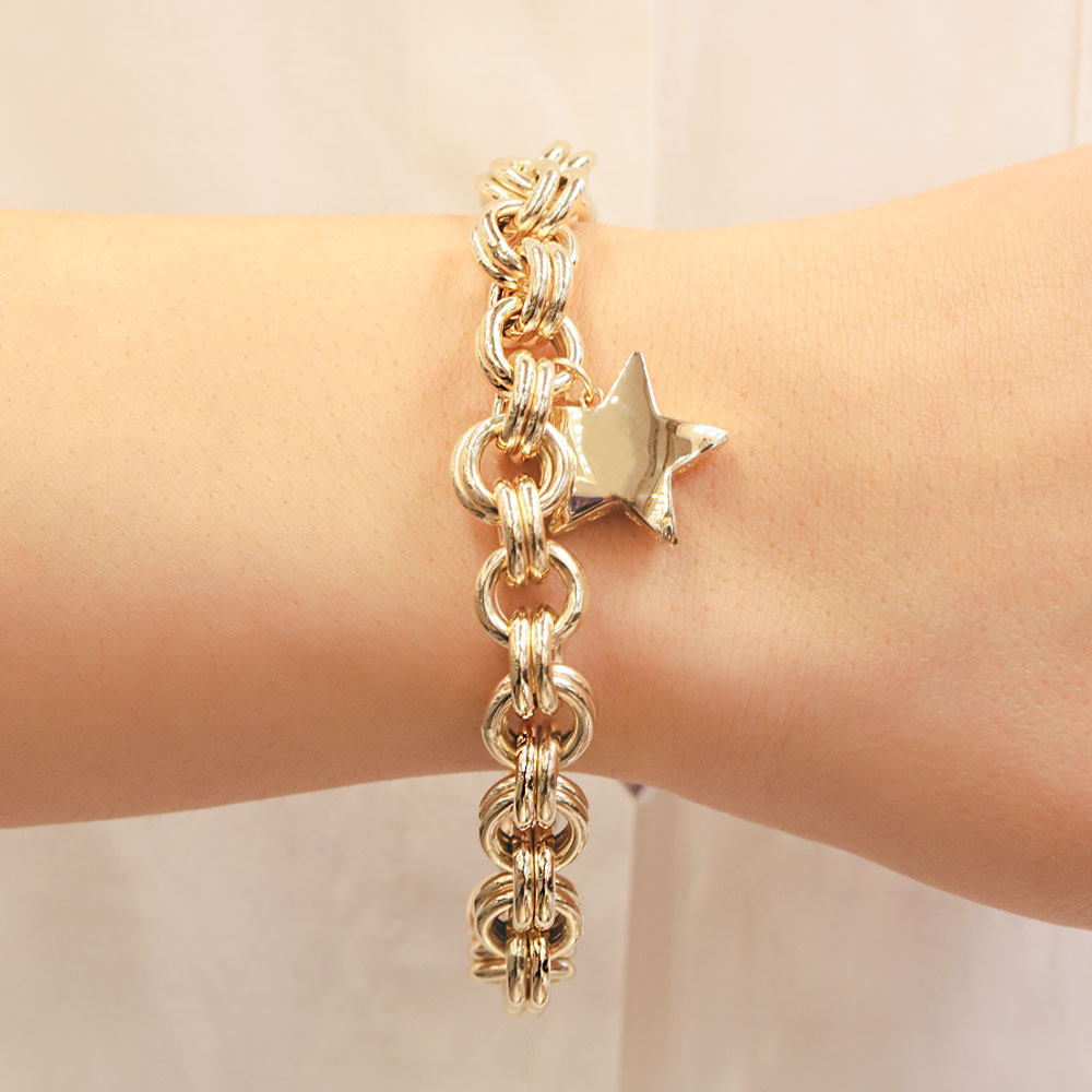 14 Ayar Altın Yıldız Charm Detaylı Halka Bileklik