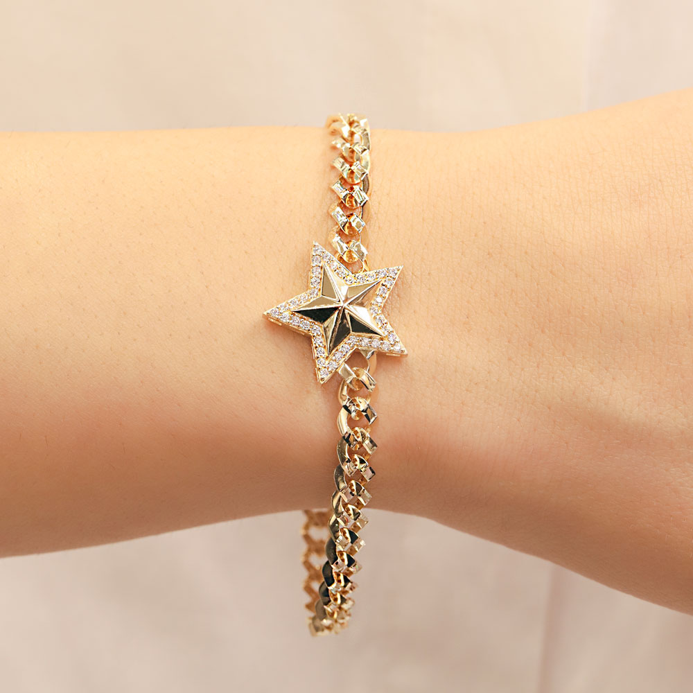 14 Ayar Altın Yıldız Detaylı Kalın Zincir Bileklik