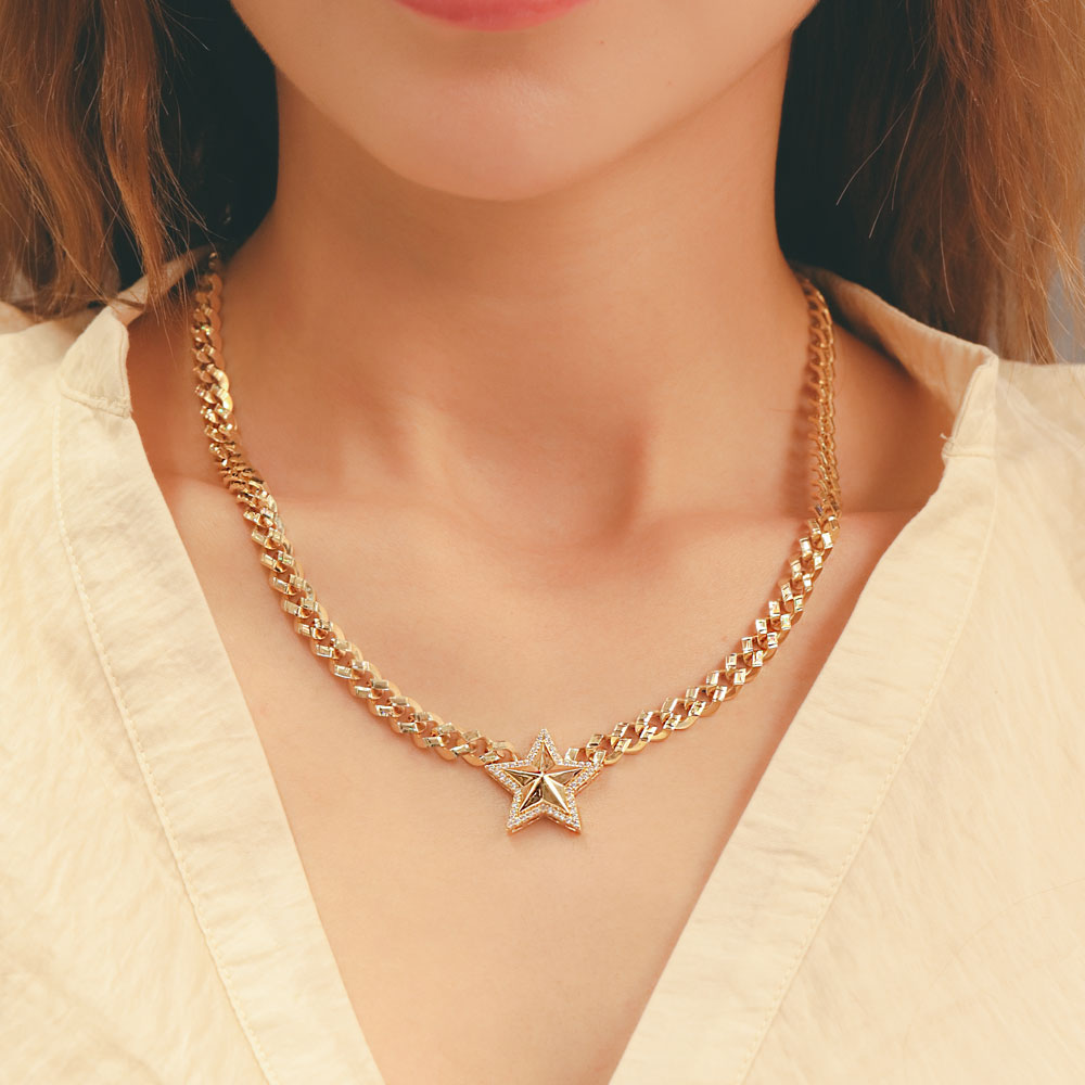 14 Ayar Altın Yıldız Figürlü Kalın Zincir Gerdanlık Kolye