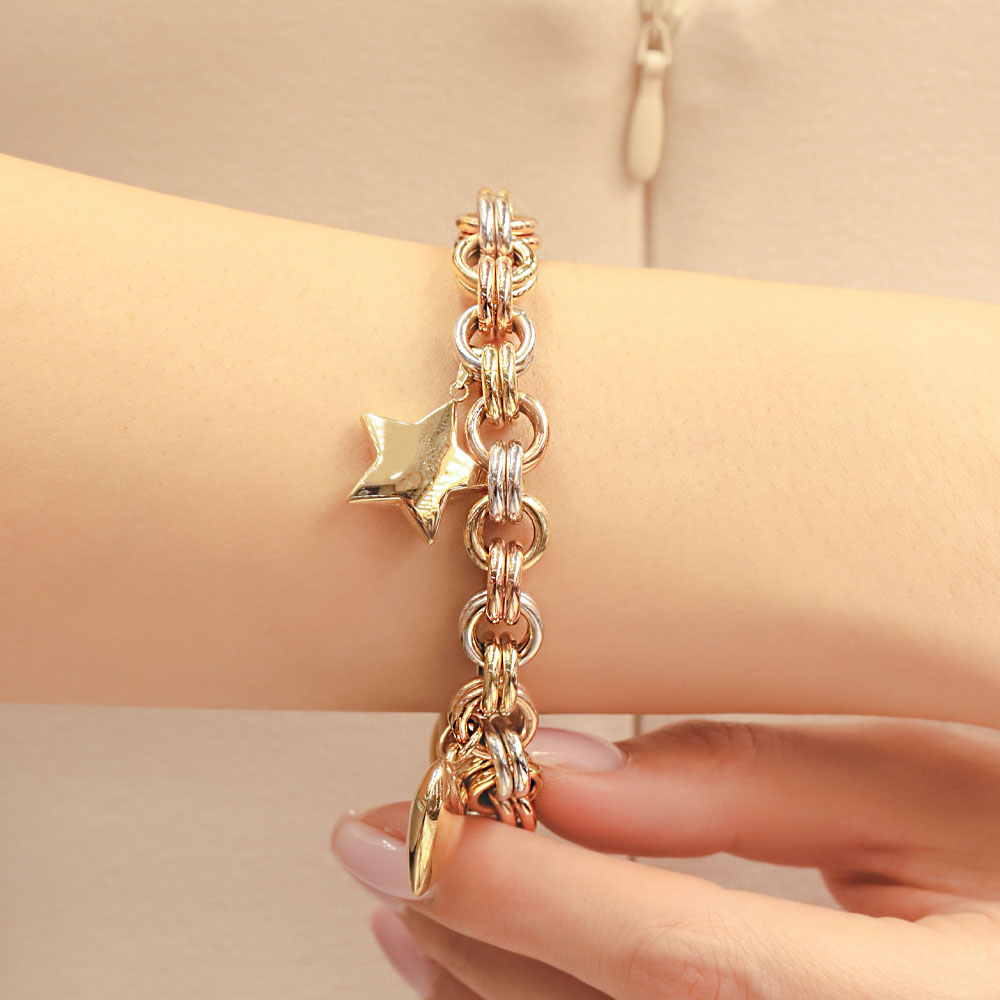 14 Ayar Altın Yıldız ve Kalp Figürlü Bileklik