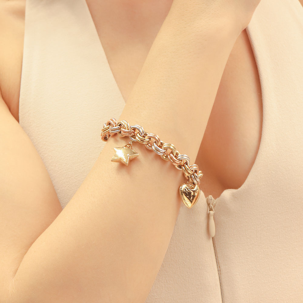 14 Ayar Altın Yıldız ve Kalp Figürlü Bileklik