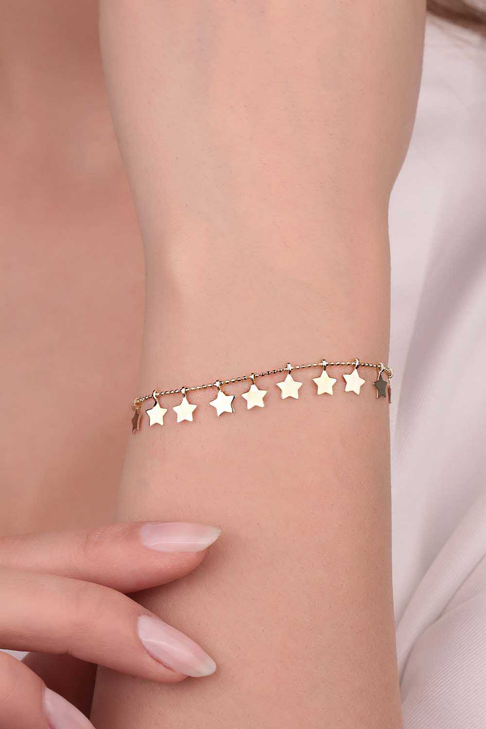 Özel Tasarım Bileklik 14 Ayar Altın Yıldızlı Bileklik