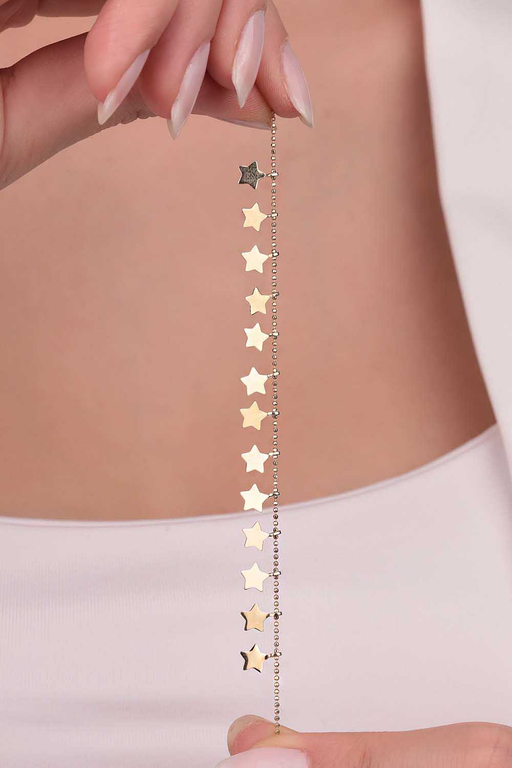 Özel Tasarım Bileklik 14 Ayar Altın Yıldızlı Bileklik