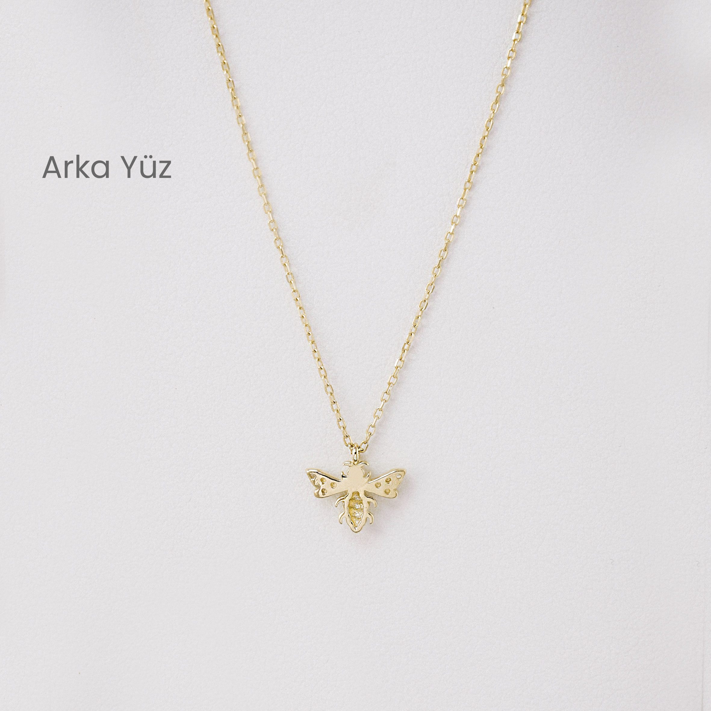 14 Ayar Altın Zirkon Taşlı Arı Kolye