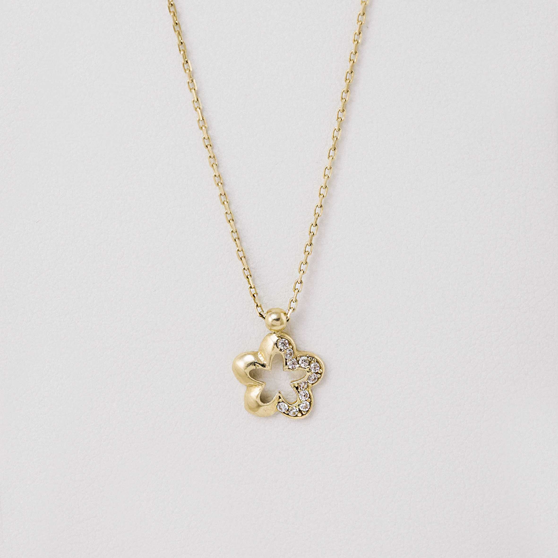 14 Ayar Altın Zirkon Taşlı Çiçek Kolye